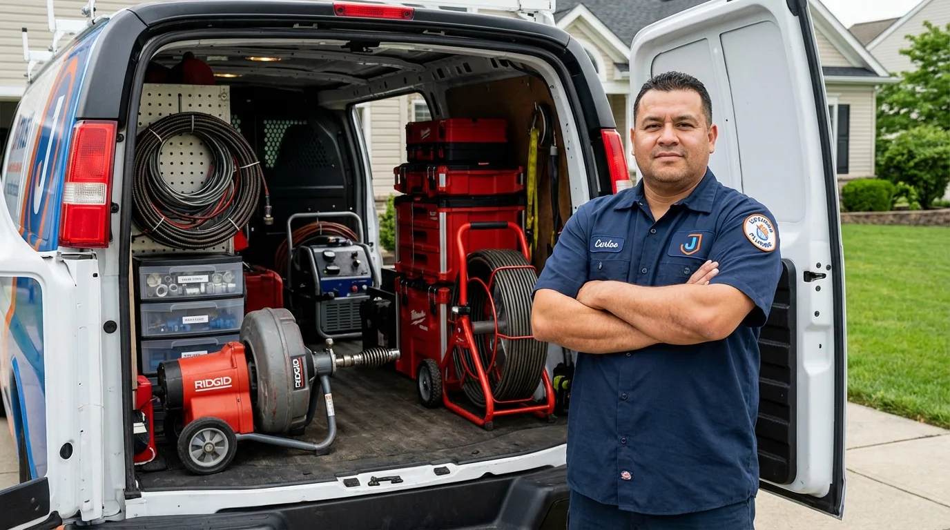 Professional drain cleaning equipment and Johns Plumbing LLC plumber in Lillington