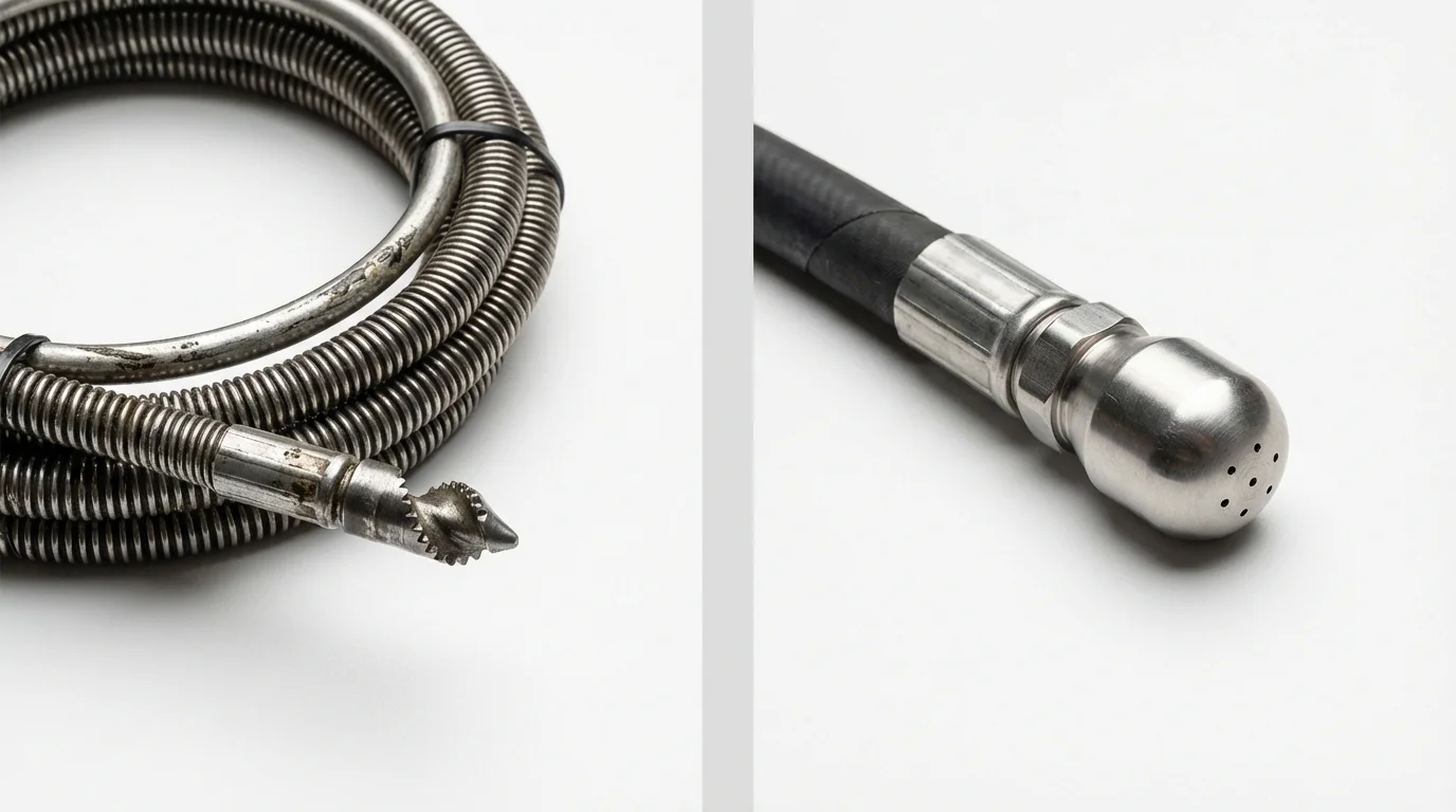 Drain snake cable and hydro jetting nozzle used for drain cleaning in Lillington, NC