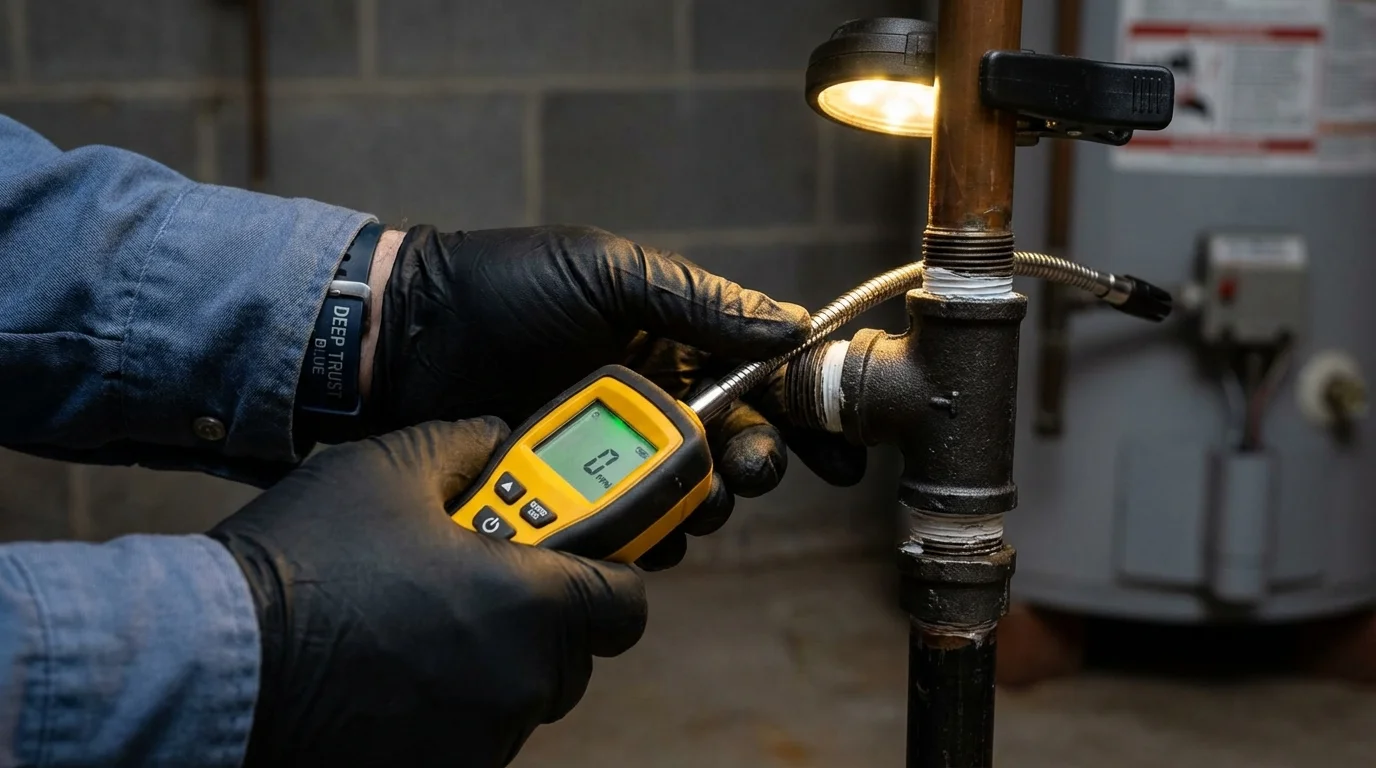 Gas leak detection with electronic sniffer by Johns Plumbing LLC in Lillington