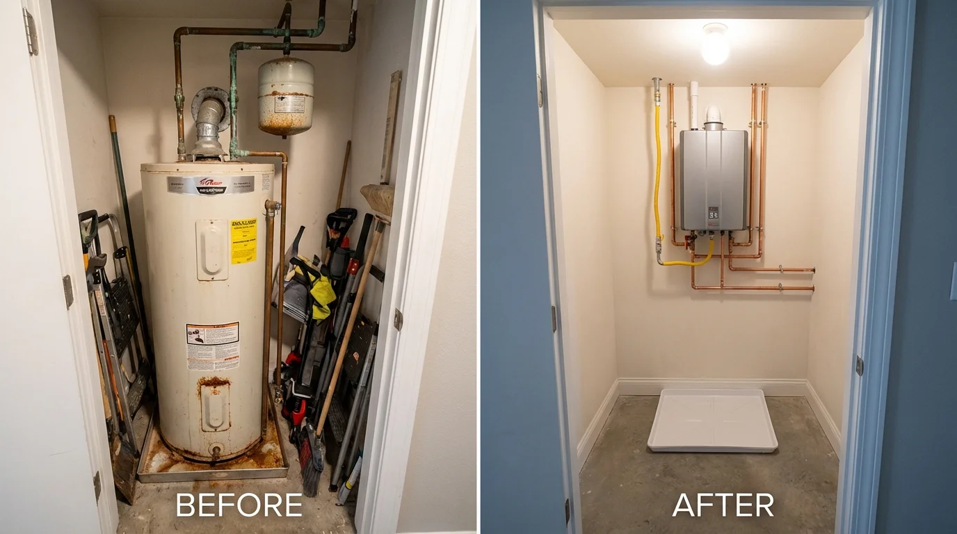 Tank water heater versus wall-mounted tankless unit comparison for Lillington, NC homeowners